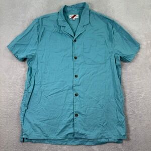 Best Made Co Mens Large Button Down Shirt Short Sleeve Camp Linen Blend Blue EUC